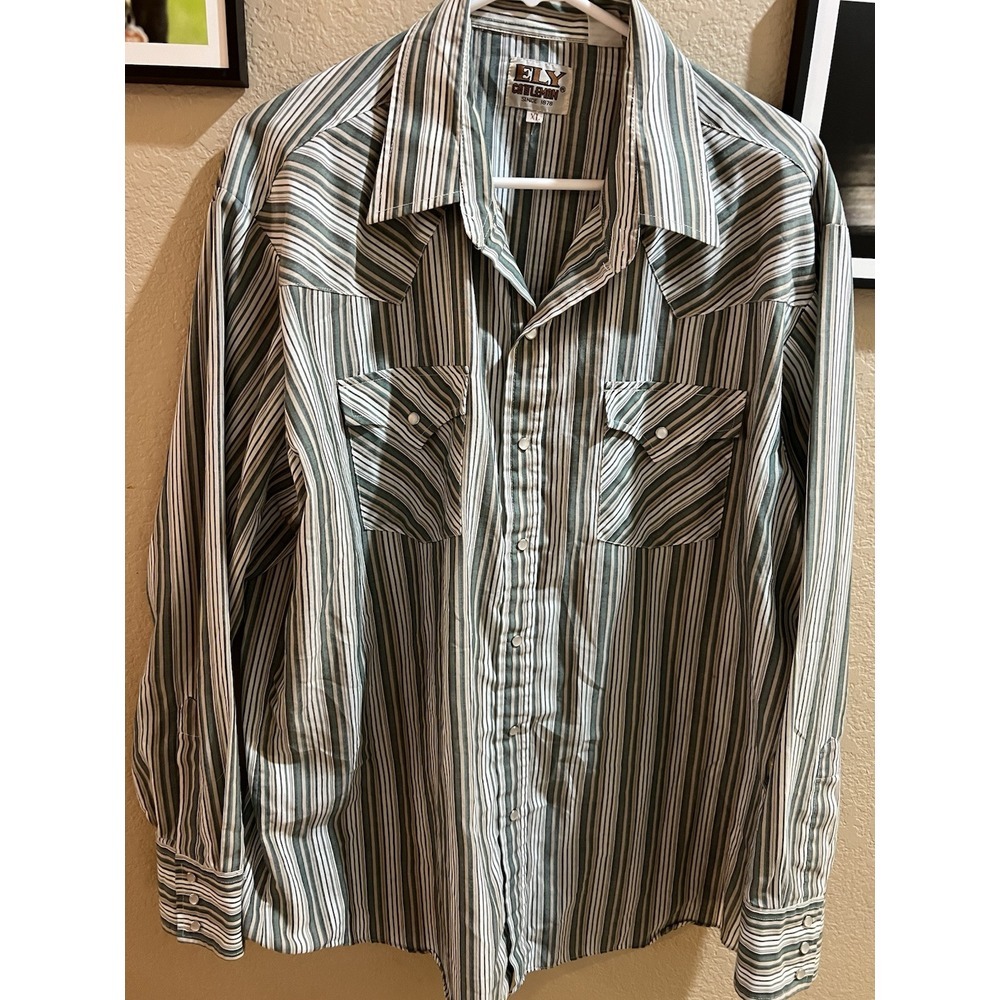 Ely Cattleman‎ Men's Pearl Snap Dress Shirt Multicolor XL Striped